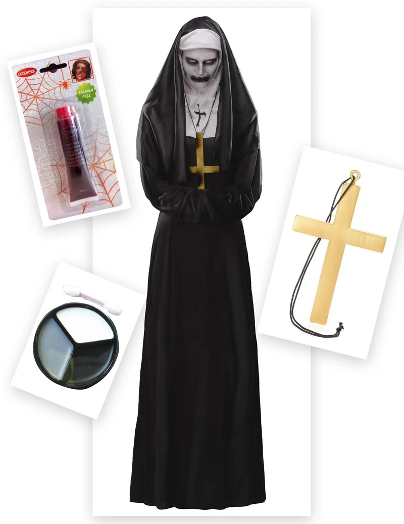 Verfluchte-Nonne Halloween-Damenkostüm-Set schwarz-weiss