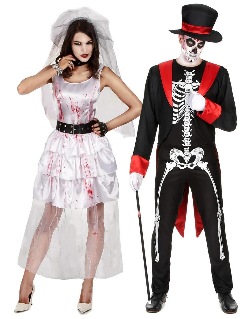 Blutiges Brautpaar-Paarkostüm Halloween-Verkleidung weiss-schwarz-rot