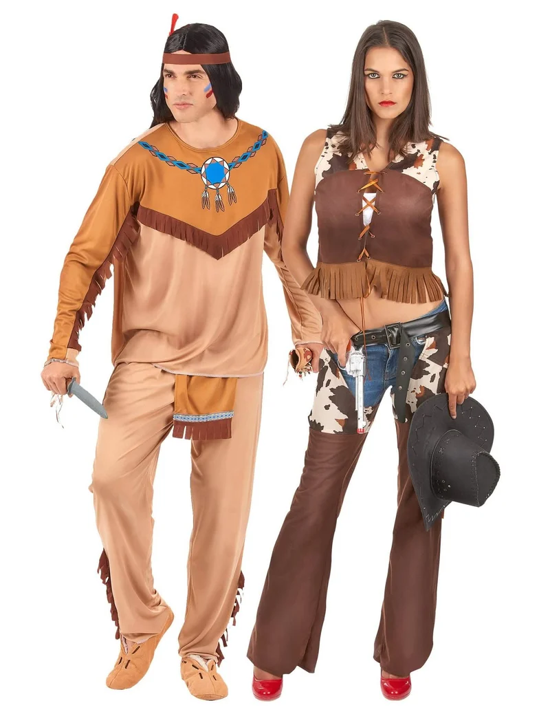 Indianer-Paarkostüm Western-Verkleidung für Erwachsene braun