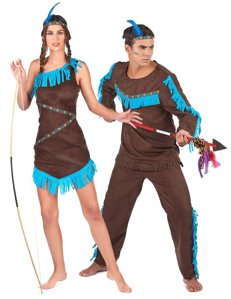 Indianer Paarkostüm für Erwachsene türkis-braun
