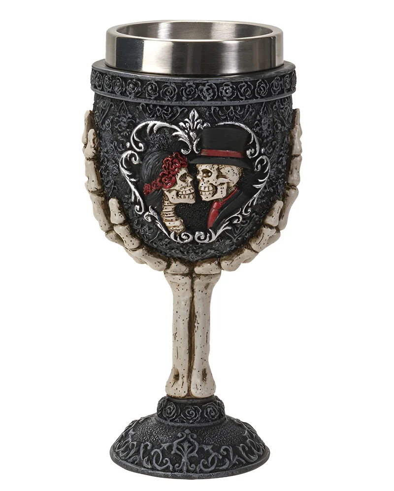 Gothic Kelch mit Skelett Hochzeitspaar 18,5 cm