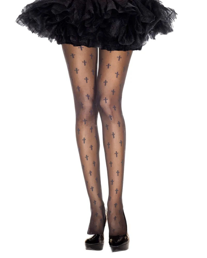 Schwarze Strumpfhose mit Kreuzen