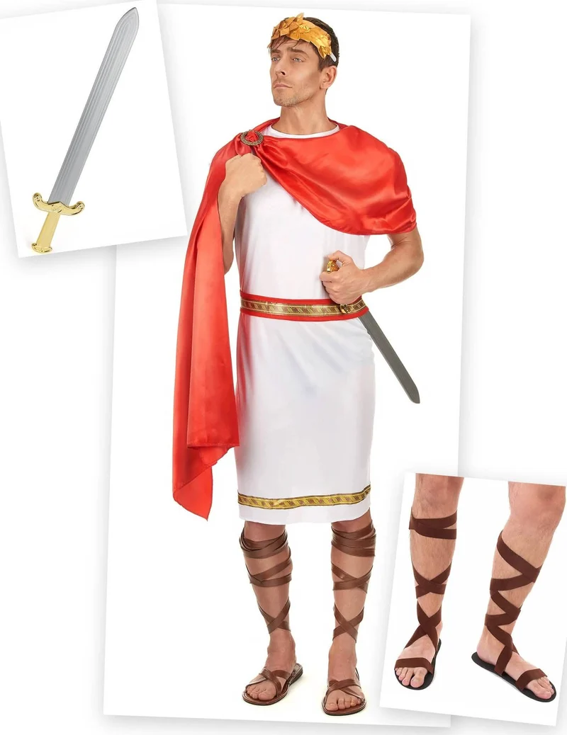 Römer Kostüm-Set für Herren rot-weiß-braun