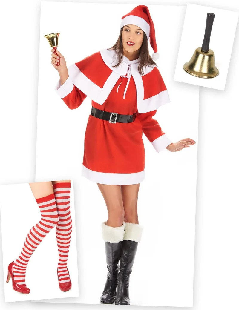 Süßes Weihnachtsfrau Kostüm-Set rot-weiß