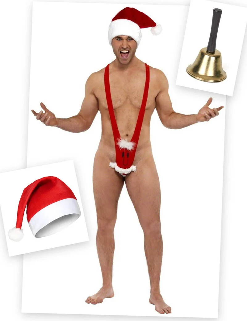 Weihnachtsmannmankini mit Mütze und Glocke