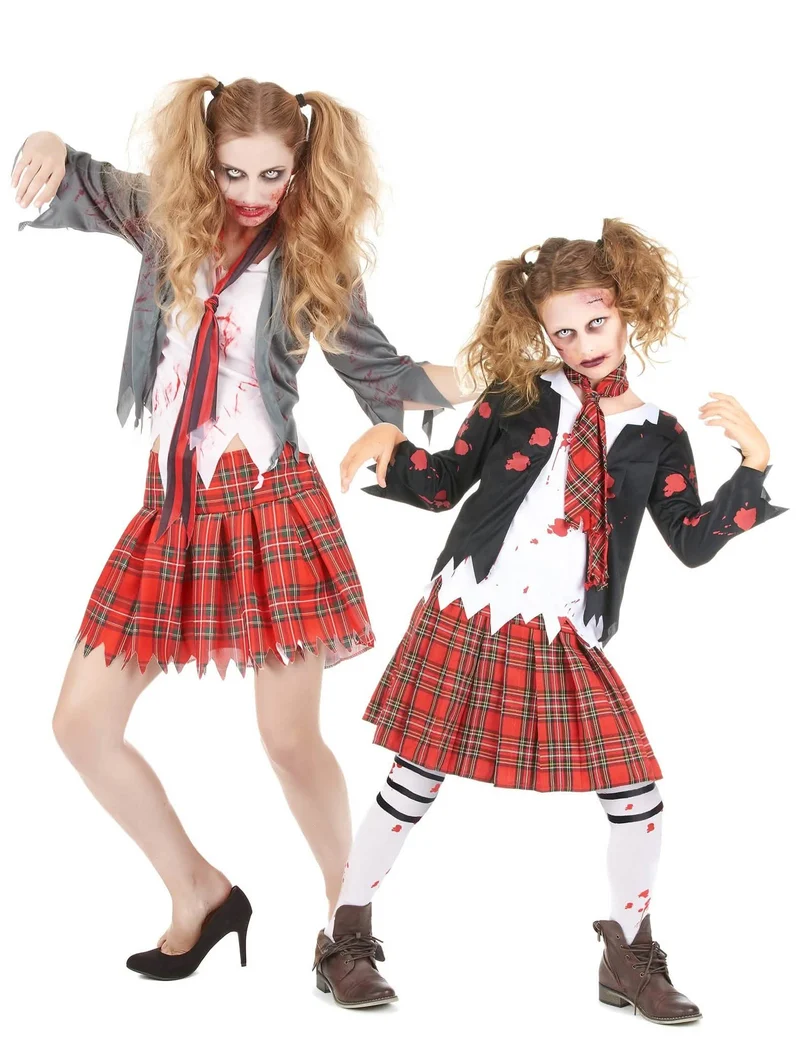 Zombie Schülerin Mutter- Tochter Paarkostüm für Halloween