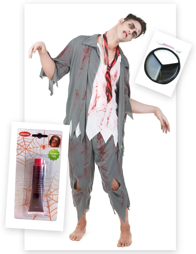 Zombie Kostüm-Set für Herren Kunstblut und Make-Up bunt
