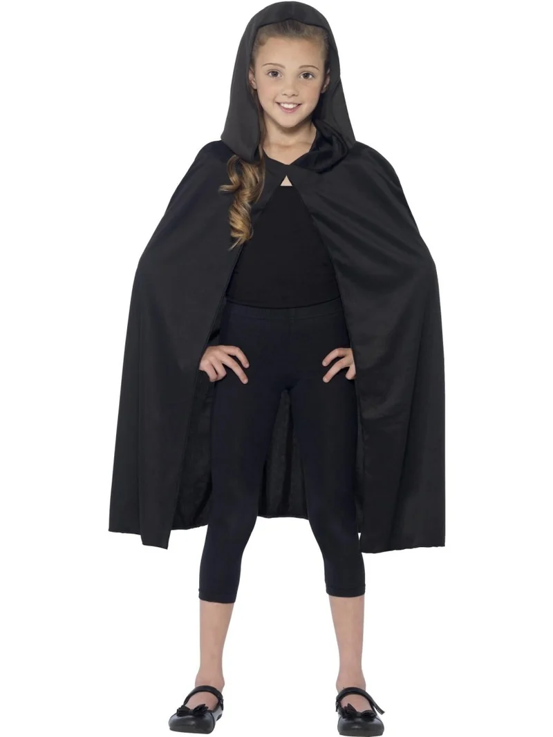 Schwarzes langes Cape mit Kapuze