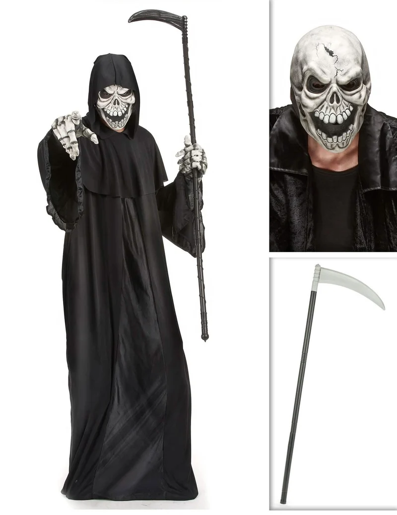 Sensenmann Kostüm-Set Sense und Maske schwarz-weiß