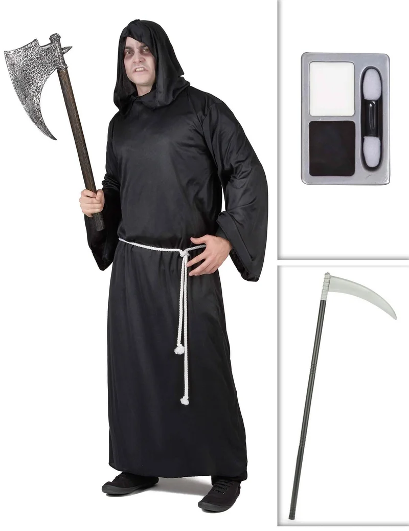 Sensenmann Kostüm-Set Sense und Make-Up schwarz