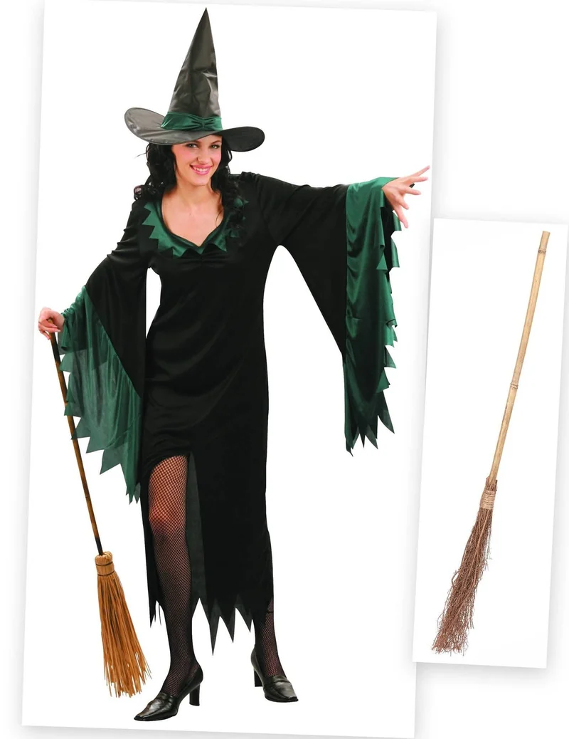 Kostümset Hexe für Damen mit Kleid, Hut und Besen