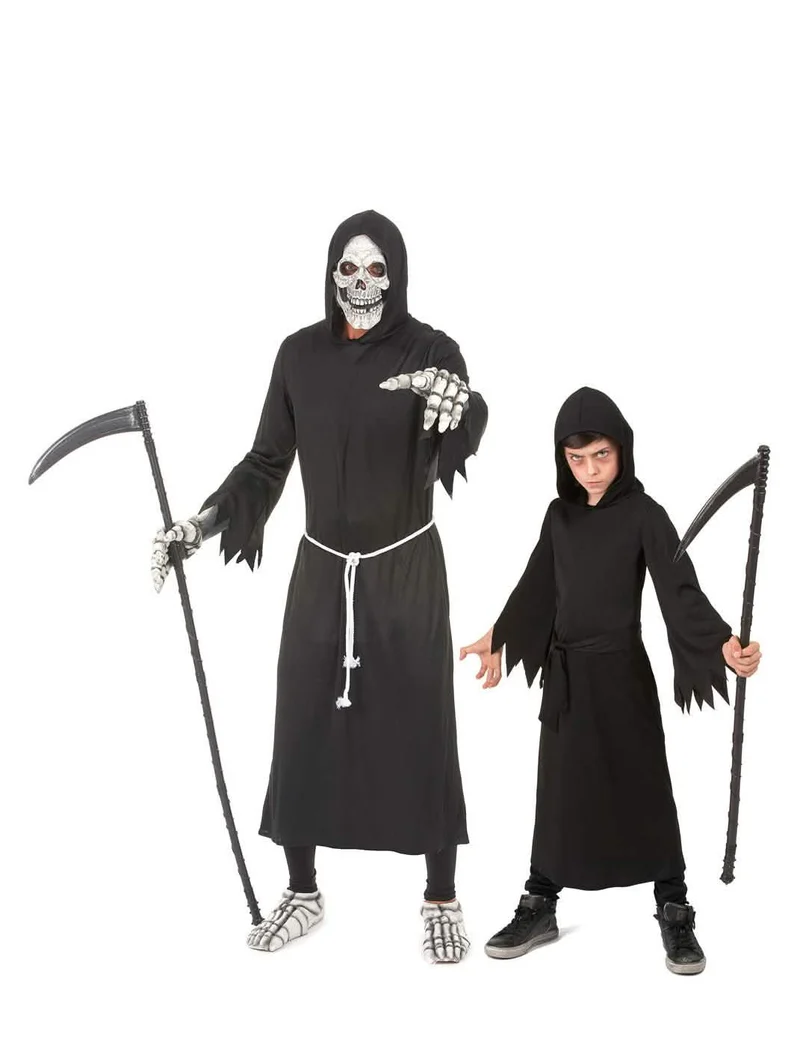 Sensenmann Paarkostüm Vater und Sohn schwarz