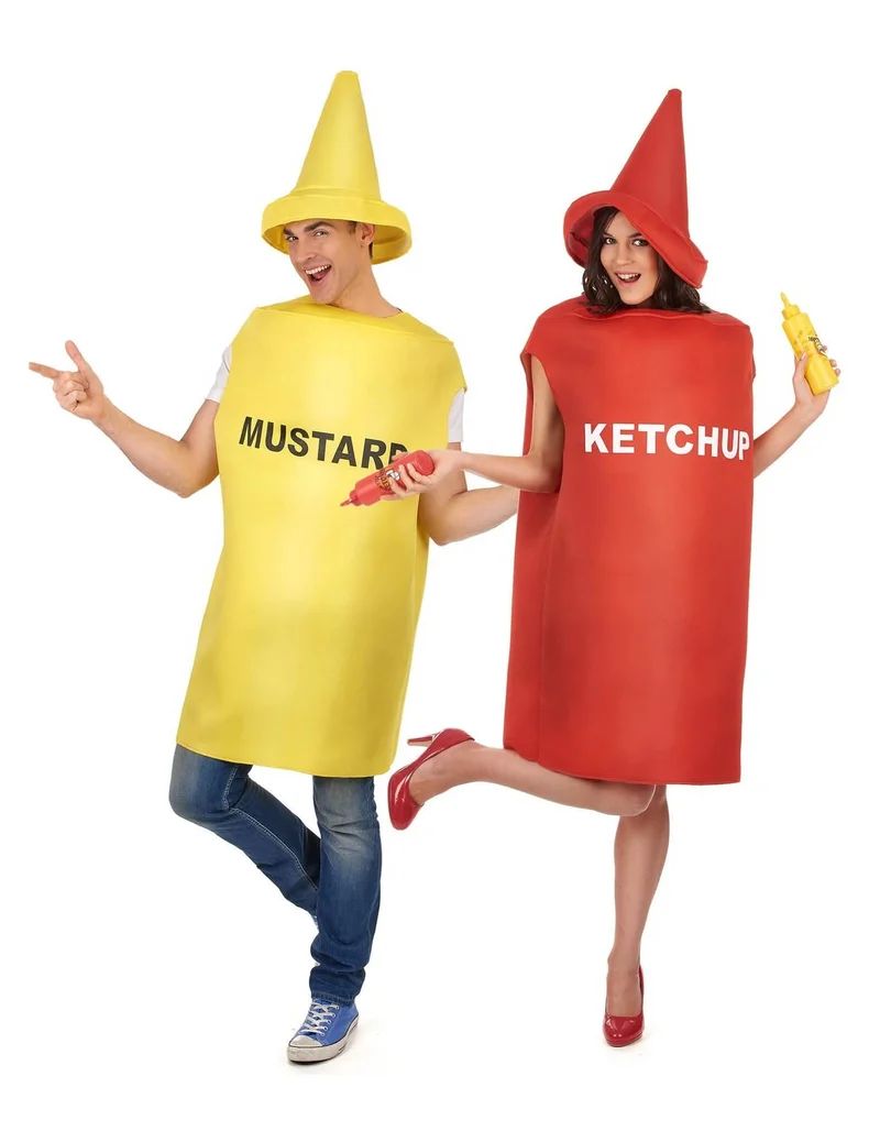 Senf- und Ketchup Paarkostüm für Erwachsene gelb-rot
