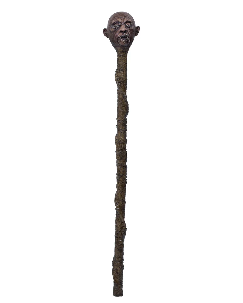 Voodoo Gehstock mit Schrumpfkopf 120cm