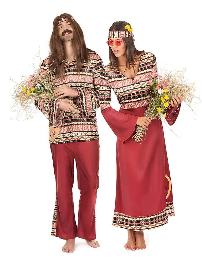 Hippie-Paarkostüm für Karneval bunt