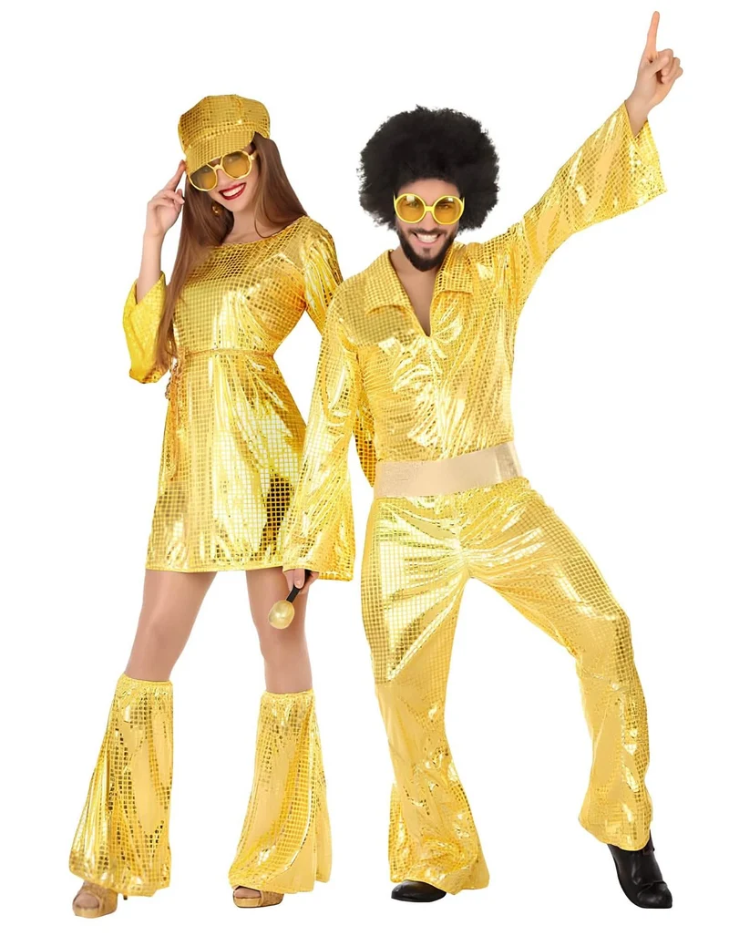 Disco Paarkostüm in gold für Erwachsene