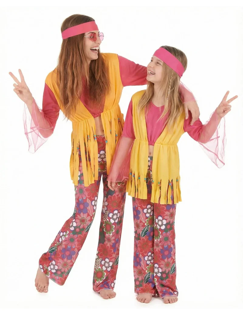 Buntes Hippie-Paarkostüm für Mutter und Tochter