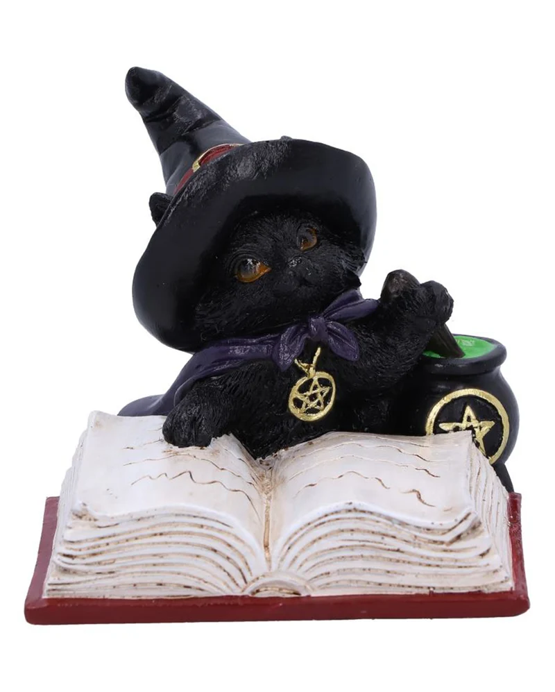 Katzenfigur mit Hexenhut & Hexenkessel 8,5cm
