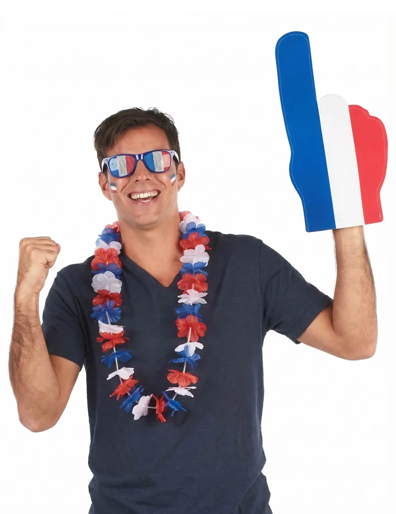 Frankreich Fan-Set: Brille, Hawaii-Kette und Riesenhand