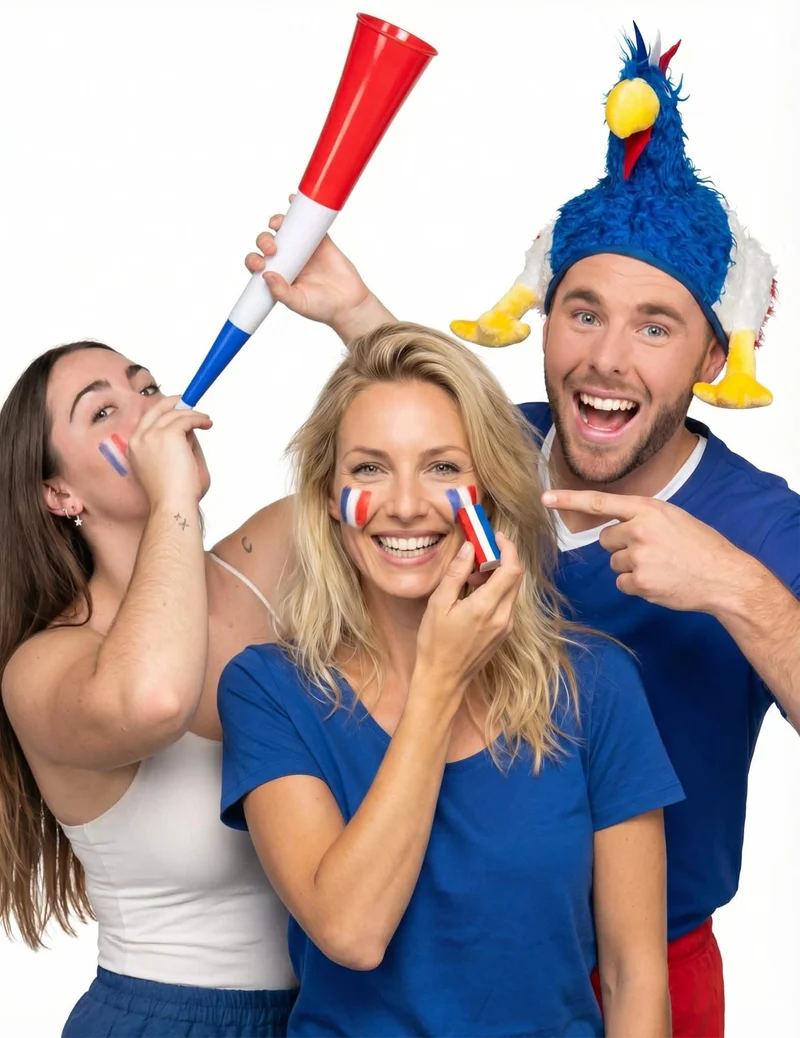 Set des französischen Fans: Hut, Nebelhorn und Make-up