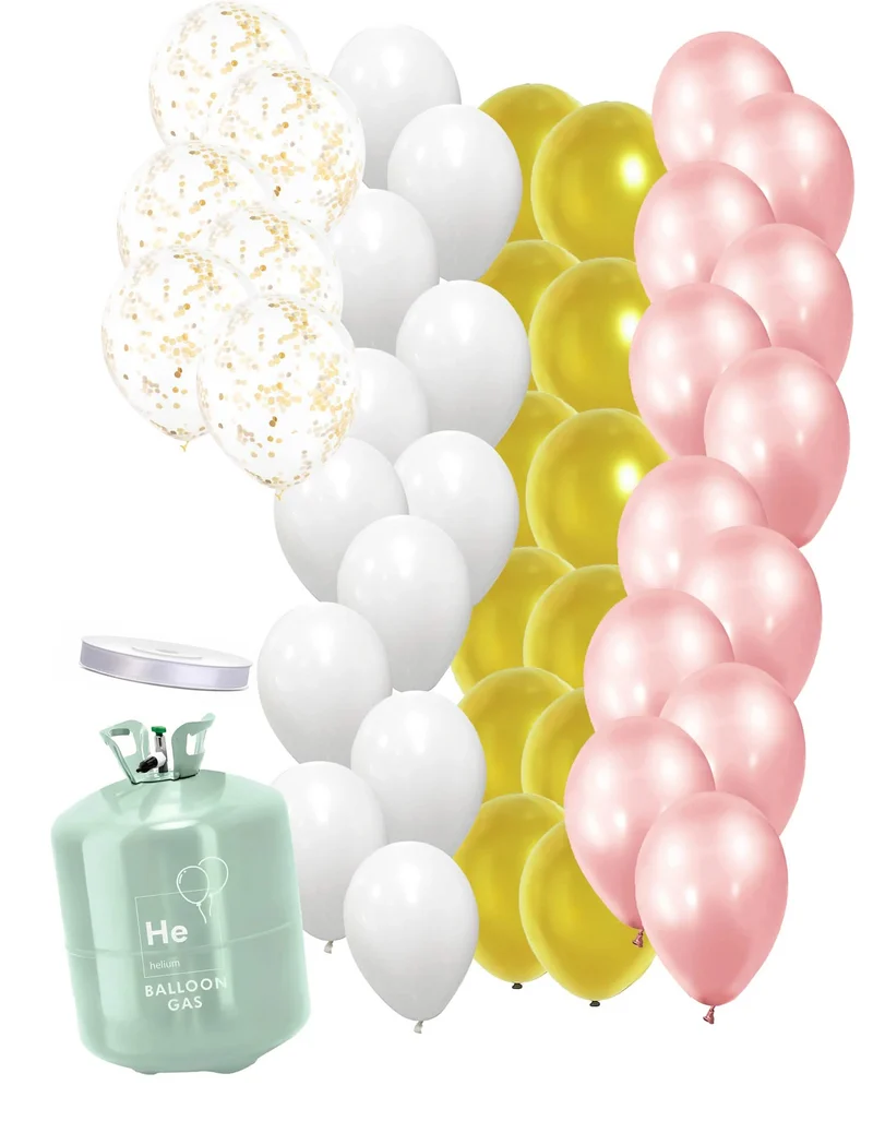 Heliumflaschen-Set mit Ballons gold-rosa-weiß