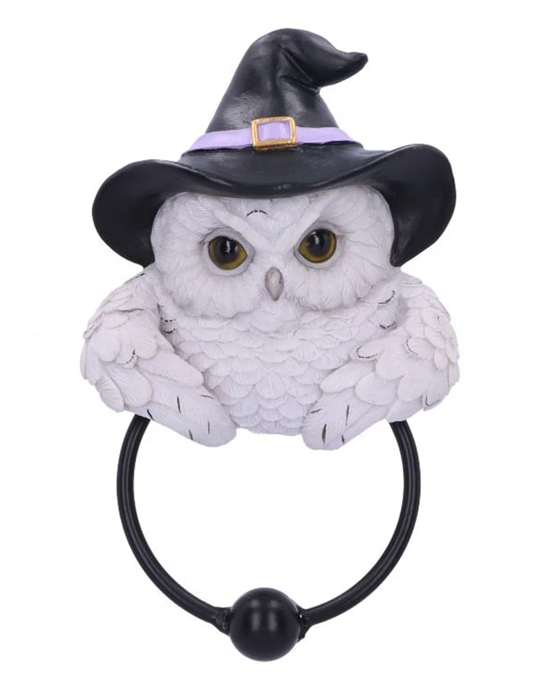 Schneeeule mit Hexenhut Türklopfer 21cm
