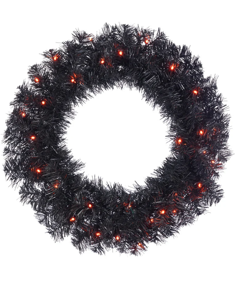 Halloween Kranz mit LED schwarz-orange 60cm