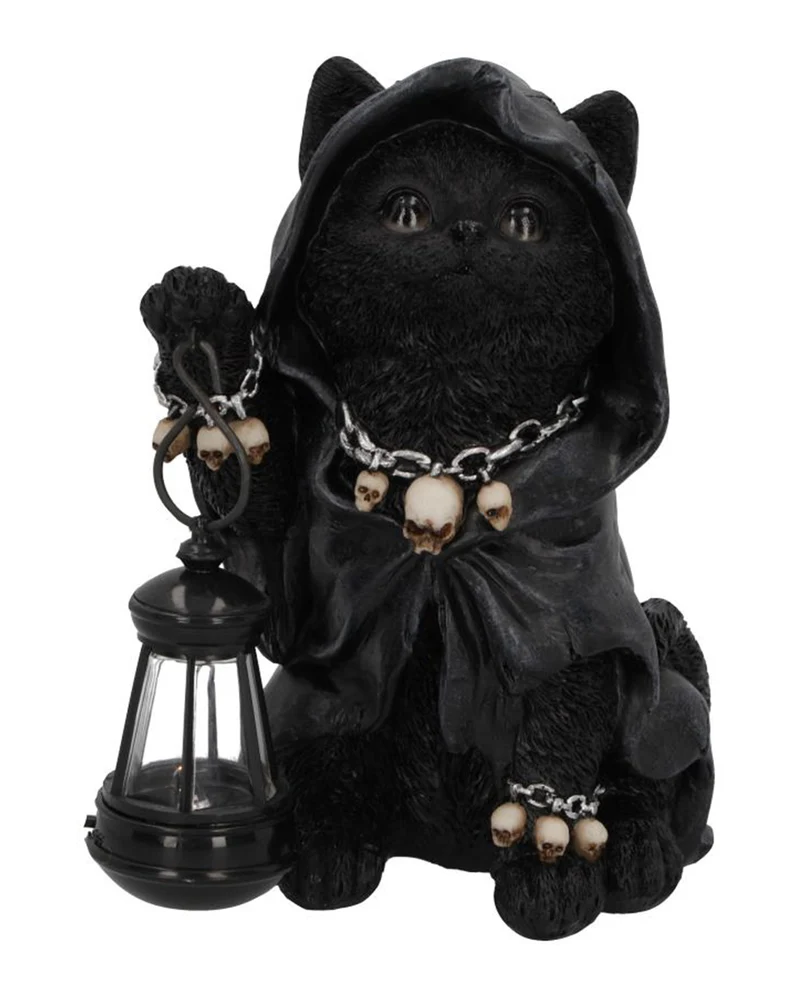 Sensenmann Katzenfigur mit Laterne 18,5cm