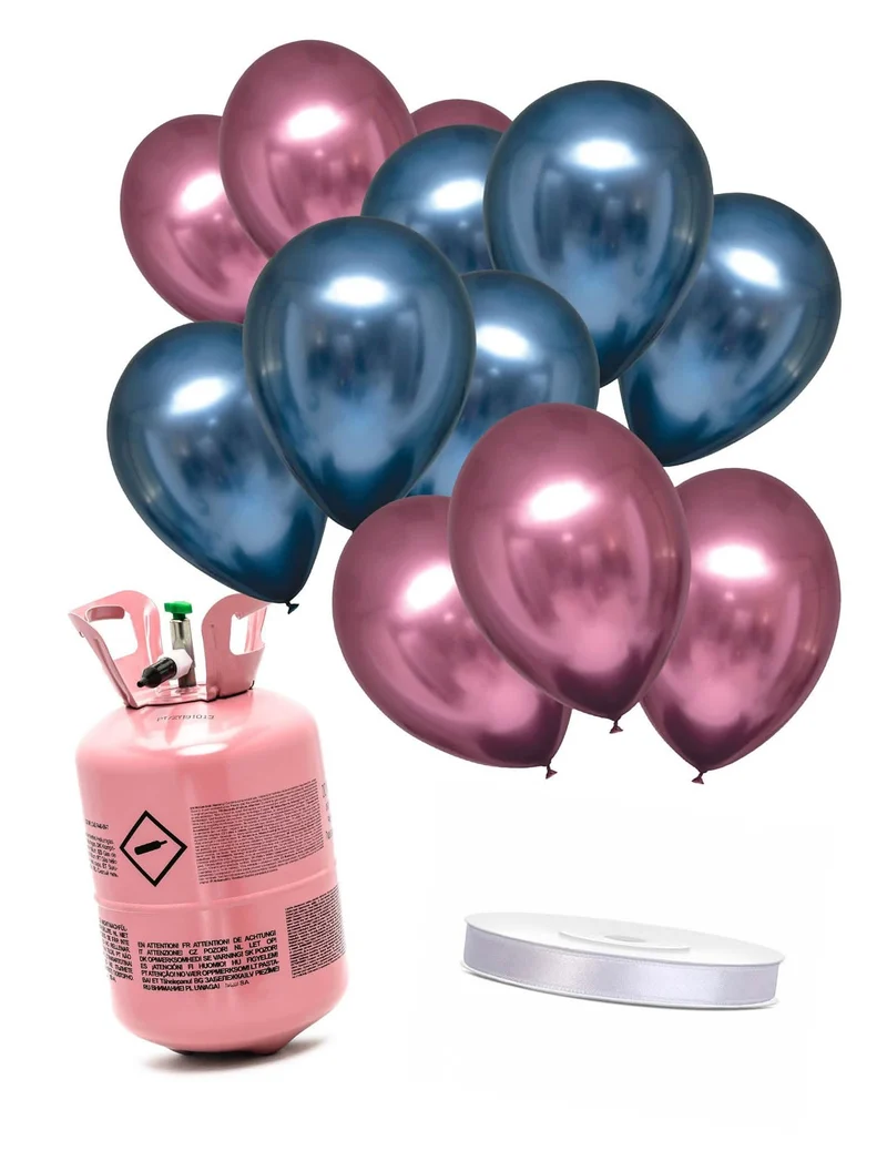 Heliumflaschen-Set mit 12 Ballons blau-rosa