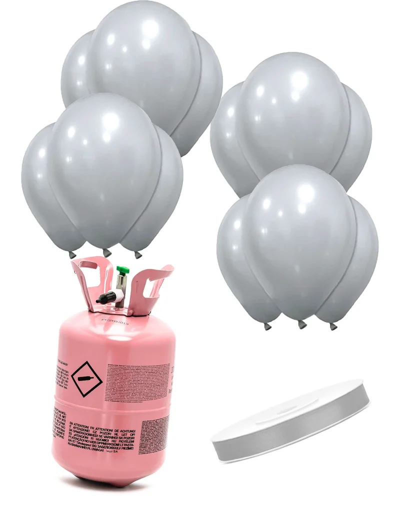 Heliumflaschen-Set mit 12 Ballons silber