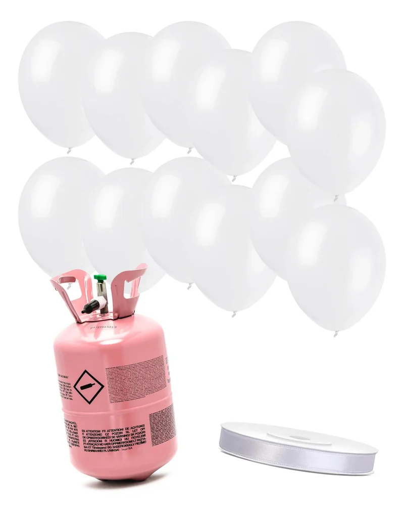 Heliumflaschen-Set mit 12 Ballons weiß