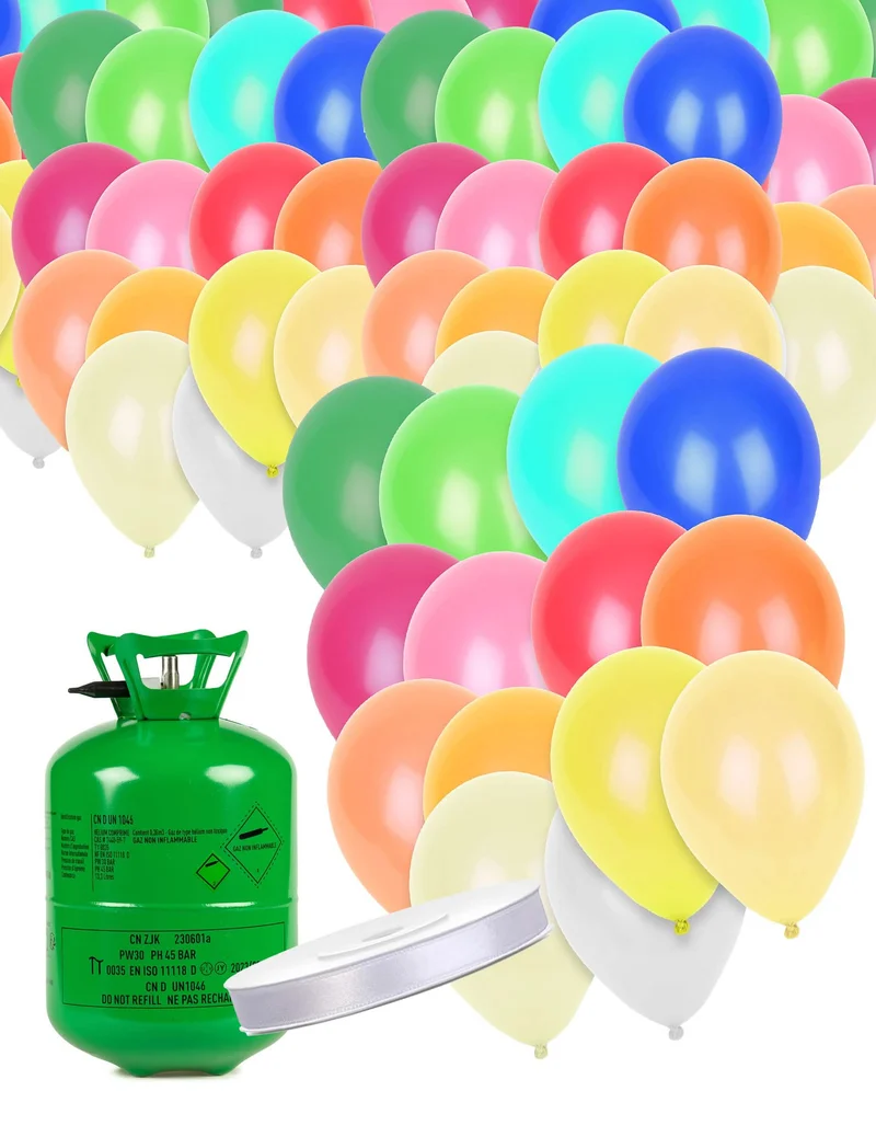 Helium Flaschen Set mit 50 bunten Ballons