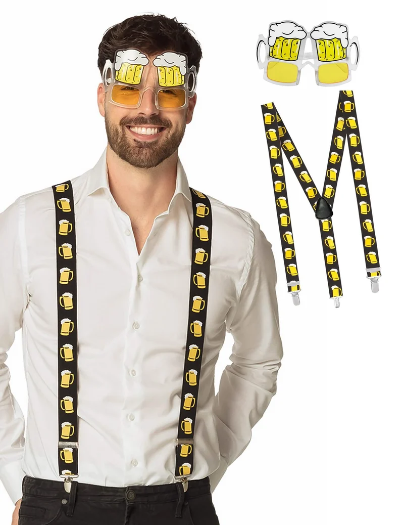 Set Brille und Hosenträger Erwachsene