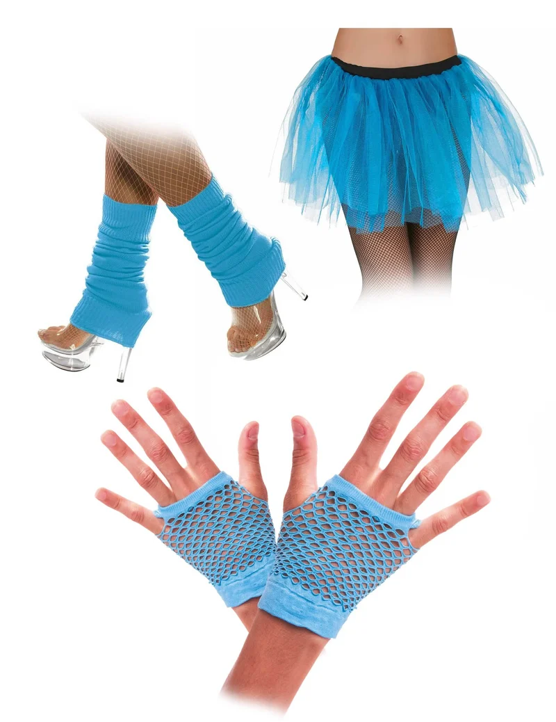 Neon Blaues Set 80er Jahre für Erwachsene