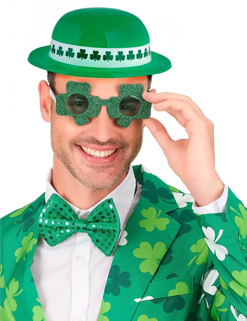 St.Patrick's Set mit Hut, Brille und Fliege Erwachsene grün