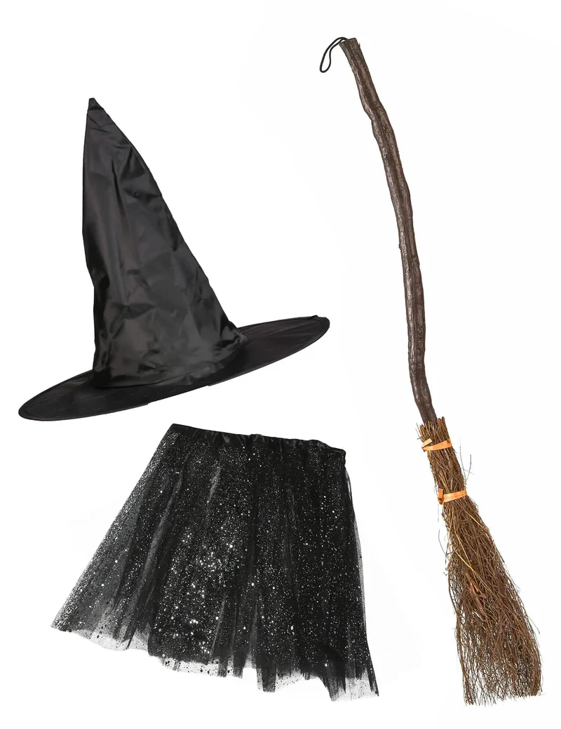 Glitzerndes Hexen-Accessoire-Set für Kinder 3-teilig schwarz-braun-gold