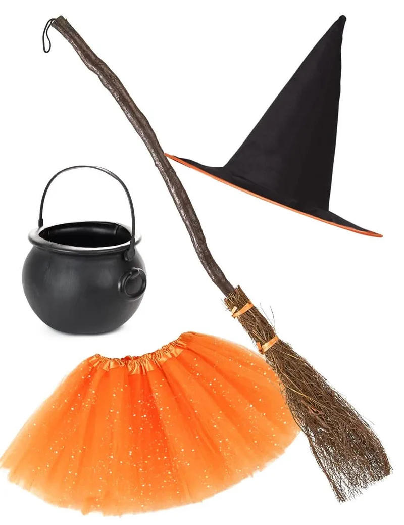 Hexen-Kostüm-Set für Kinder Halloween 4-teilig schwarz-orange