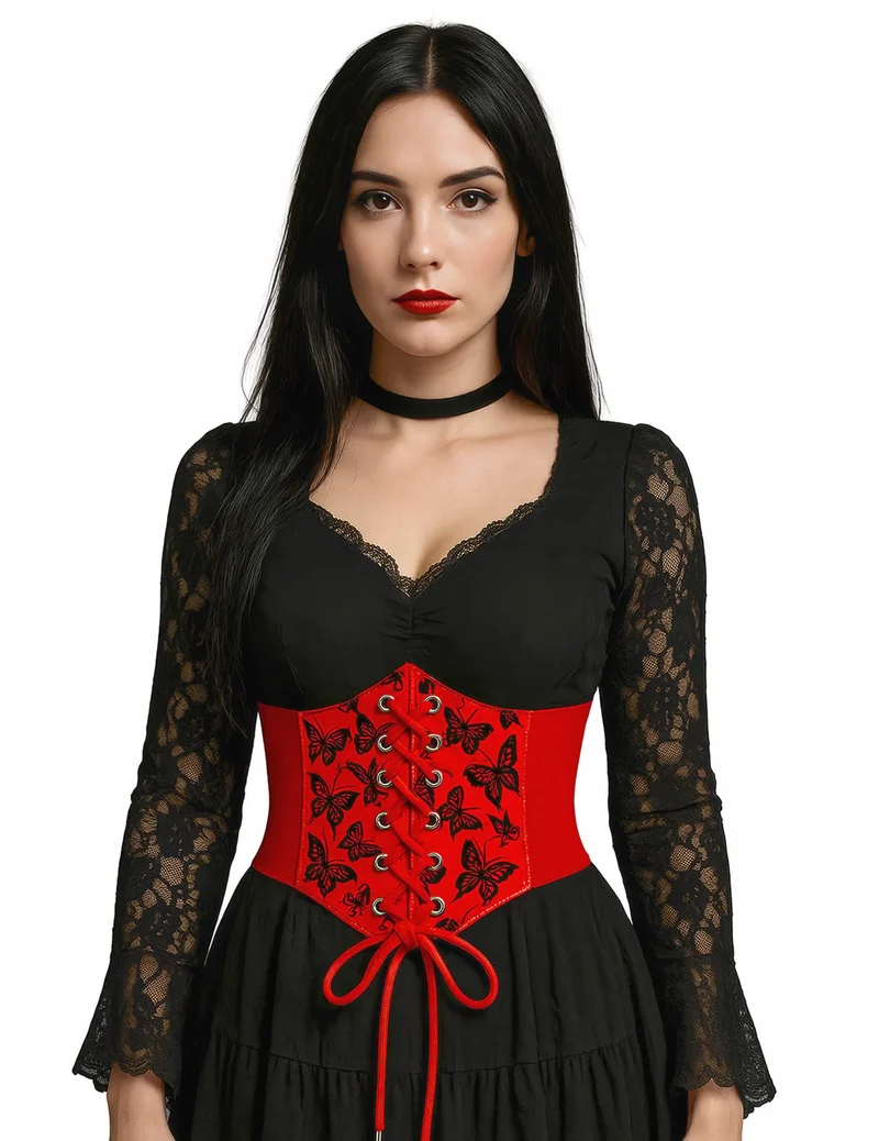 Rotes elastisches Korsett mit Schmetterlingsmuster
