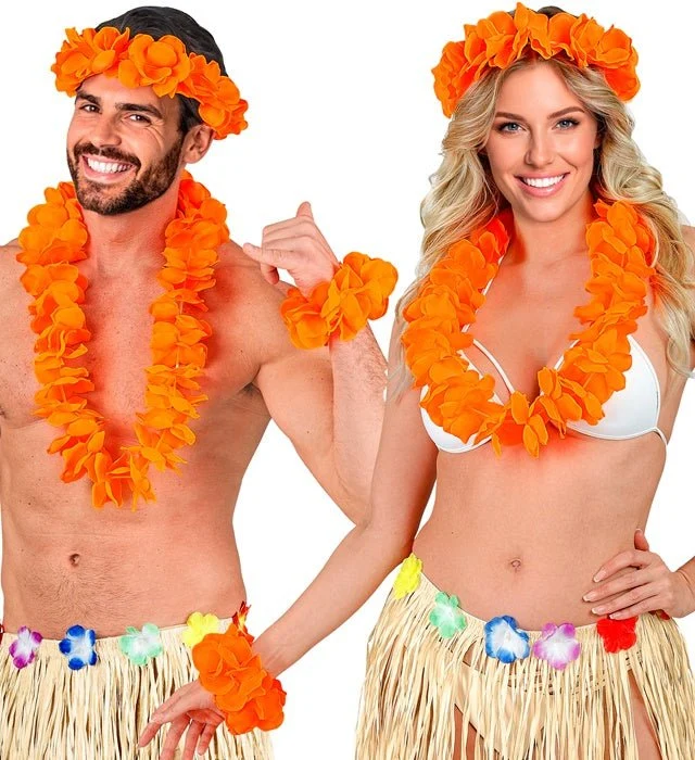 Orangefarbener Hawaii-Kranz, 3-teilig