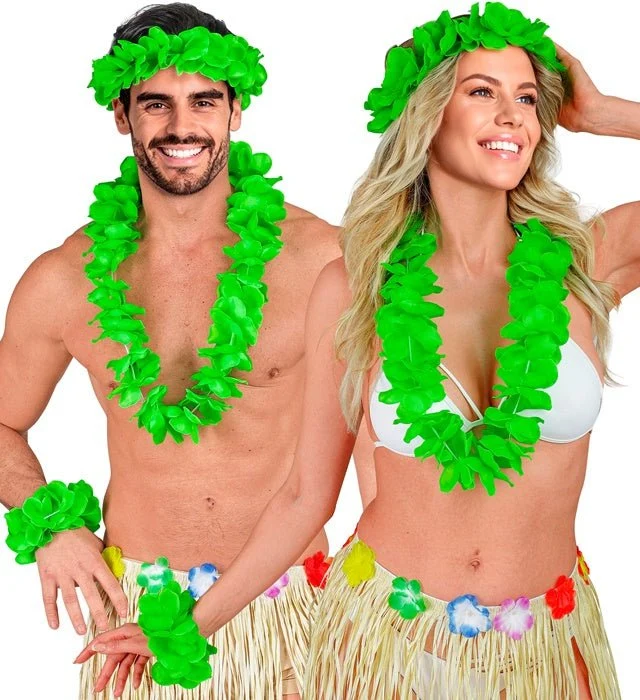 Grünes Hawaii-Kranz-Set, 3-teilig