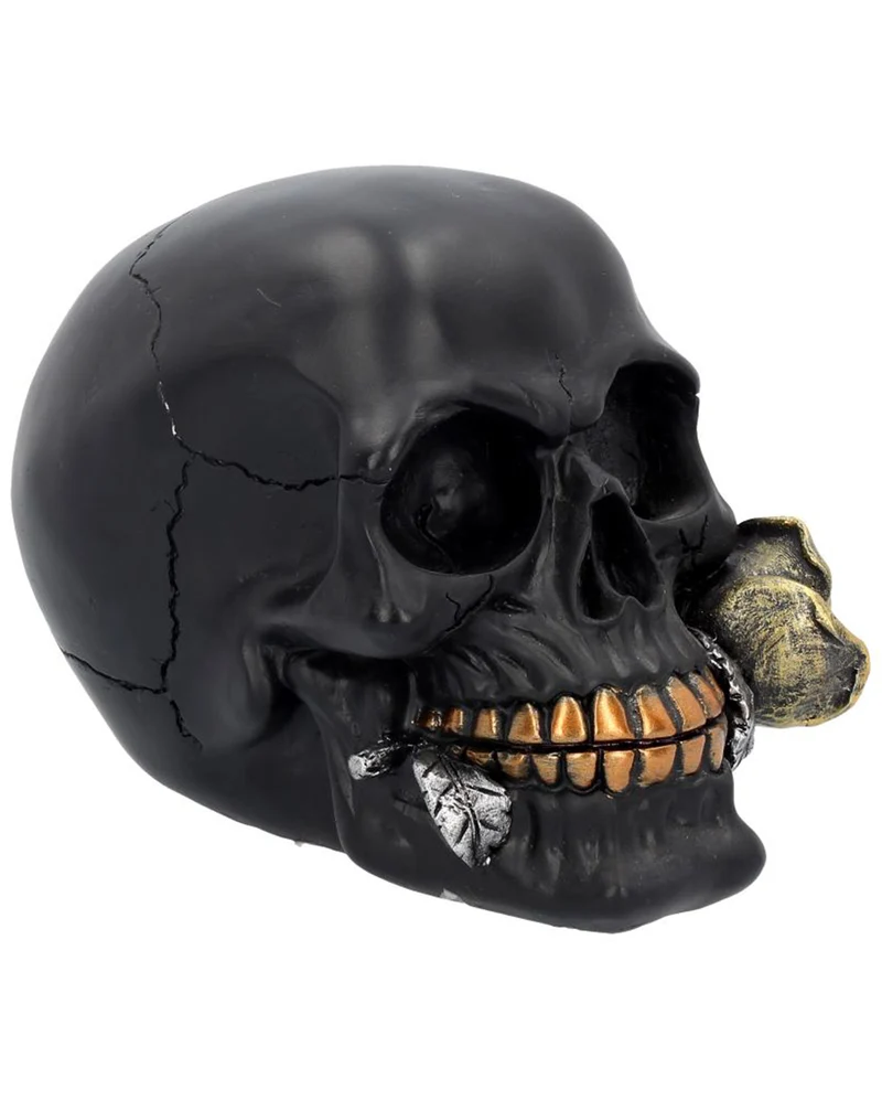 Schwarzer Totenkopf mit Goldener Rose 15cm