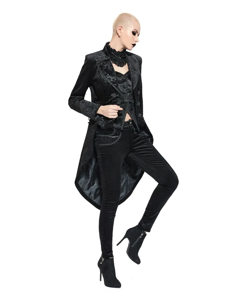 Schwarzer Gothic Damenfrack mit Schwalbenschwanz