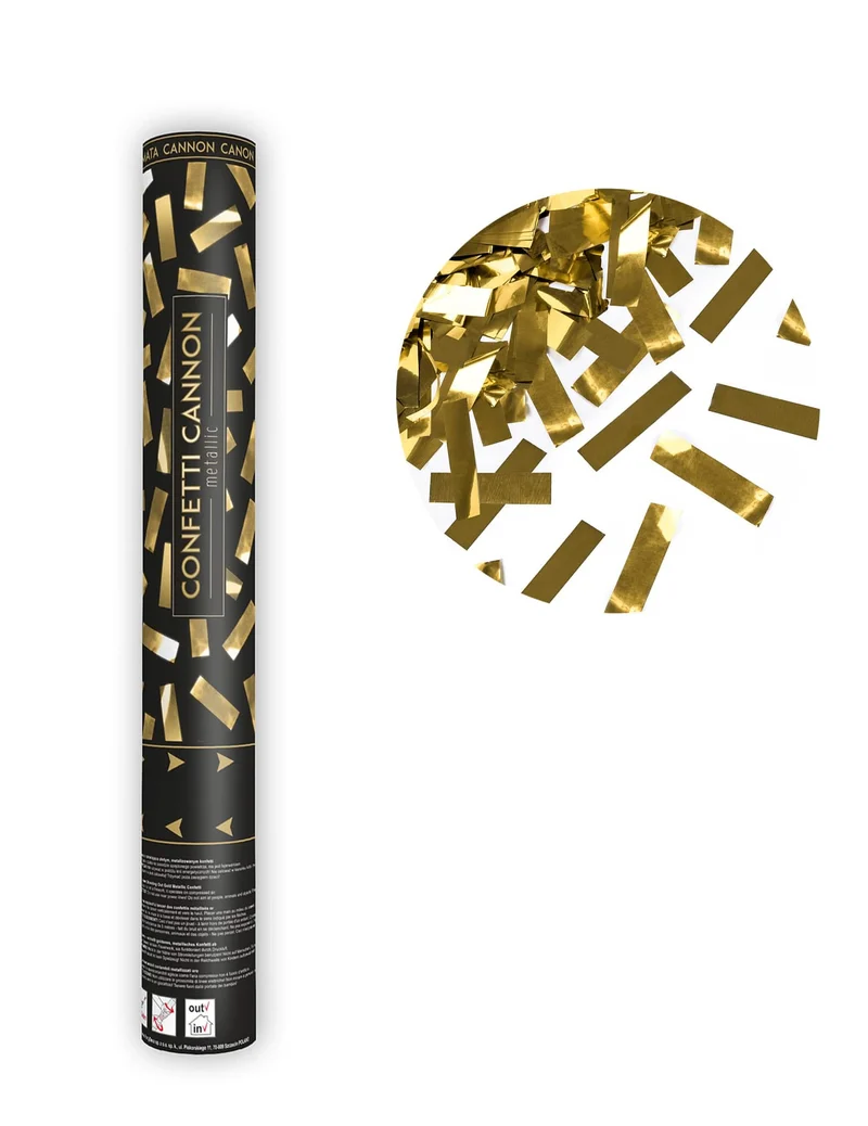 Konfettikanone goldene Metallic-Streifen 40 cm