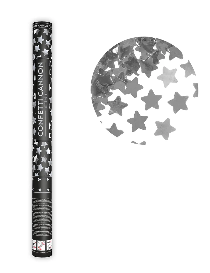 Konfetti-Kanone silberne Sterne 60 cm