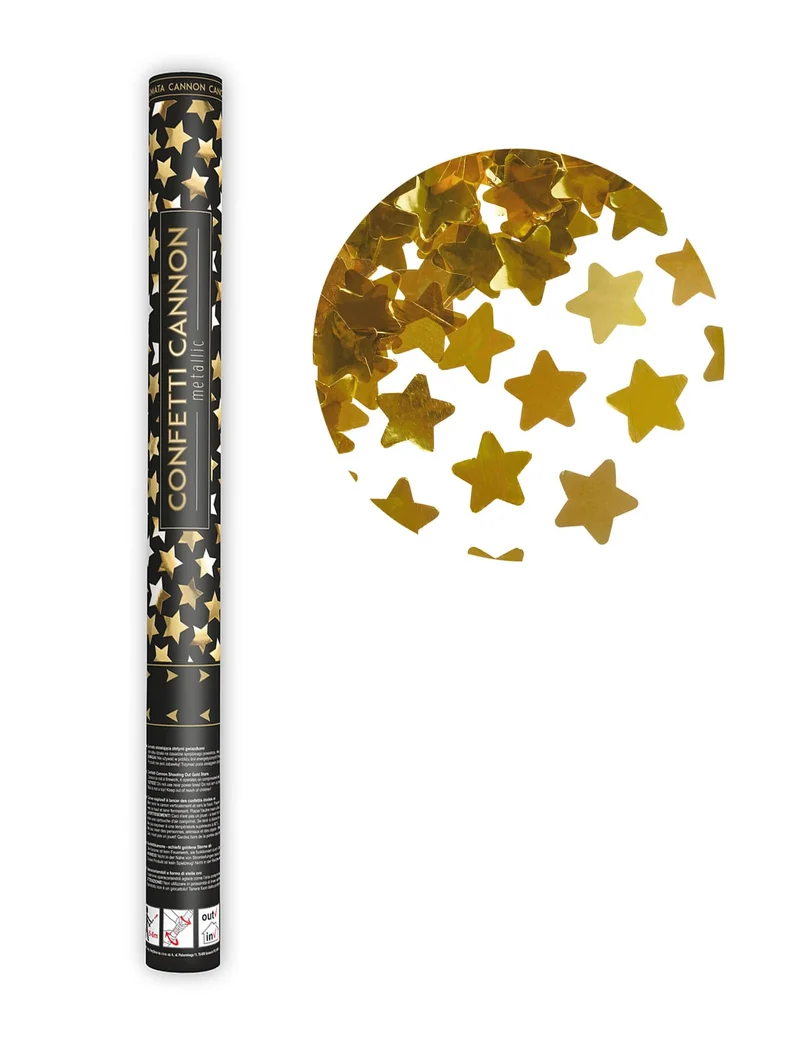 Konfettikanone goldene Metallic-Sterne 60 cm