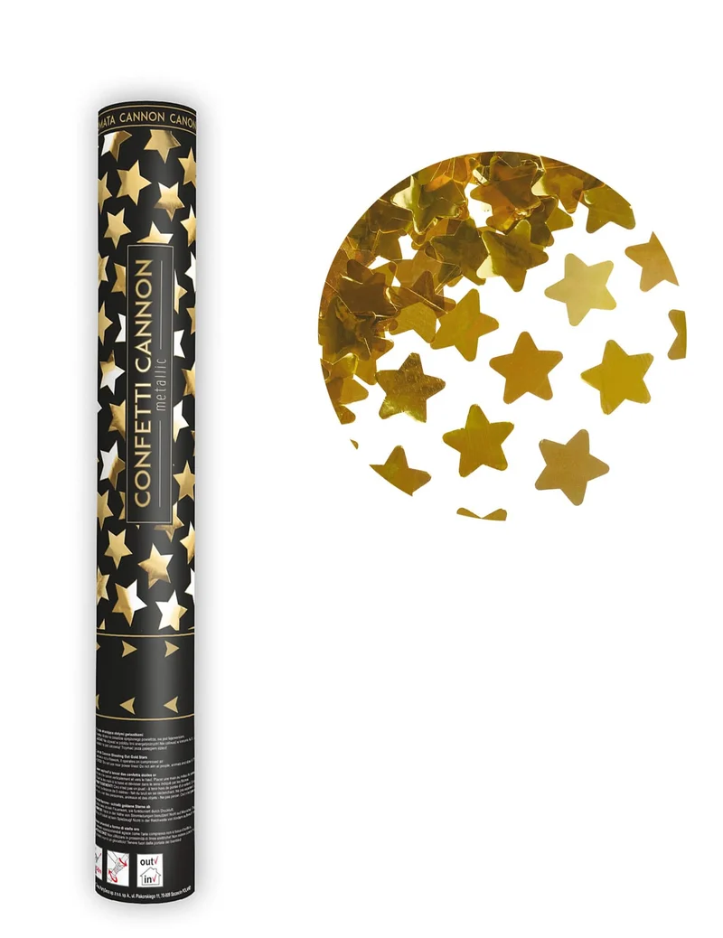 Konfetti-Kanone goldene Metallic-Sterne 40 cm