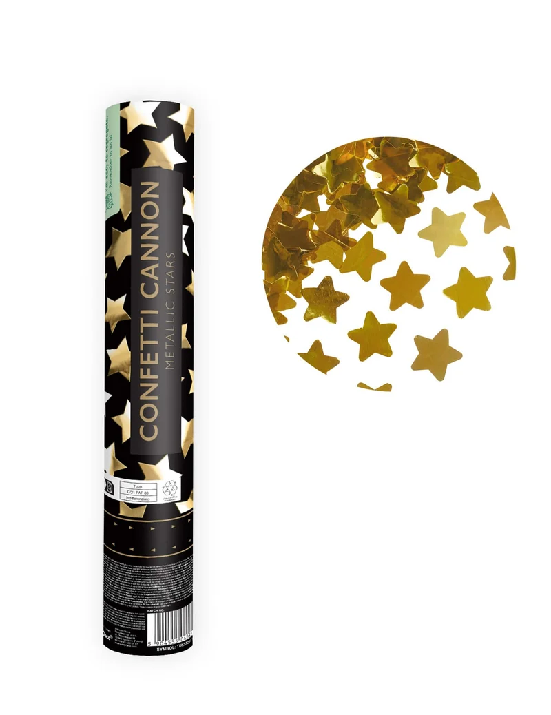Konfetti-Kanone goldene Metallic-Sterne 28 cm