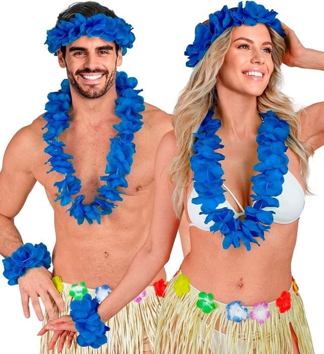 Blaues Hawaii-Kranz-Set, 3-teilig