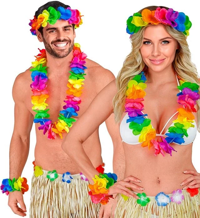 Buntes Hawaii-Kranz-Set, 3-teilig