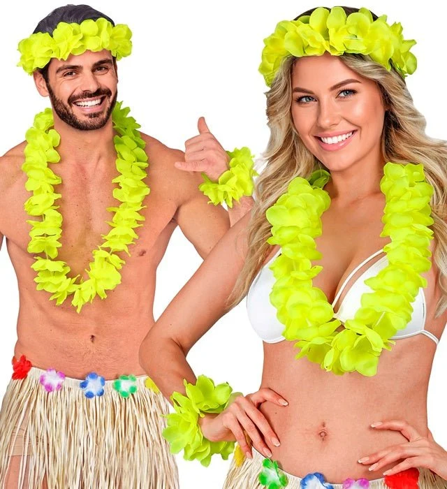 Gelbes Hawaii-Kranz-Set, 3-teilig